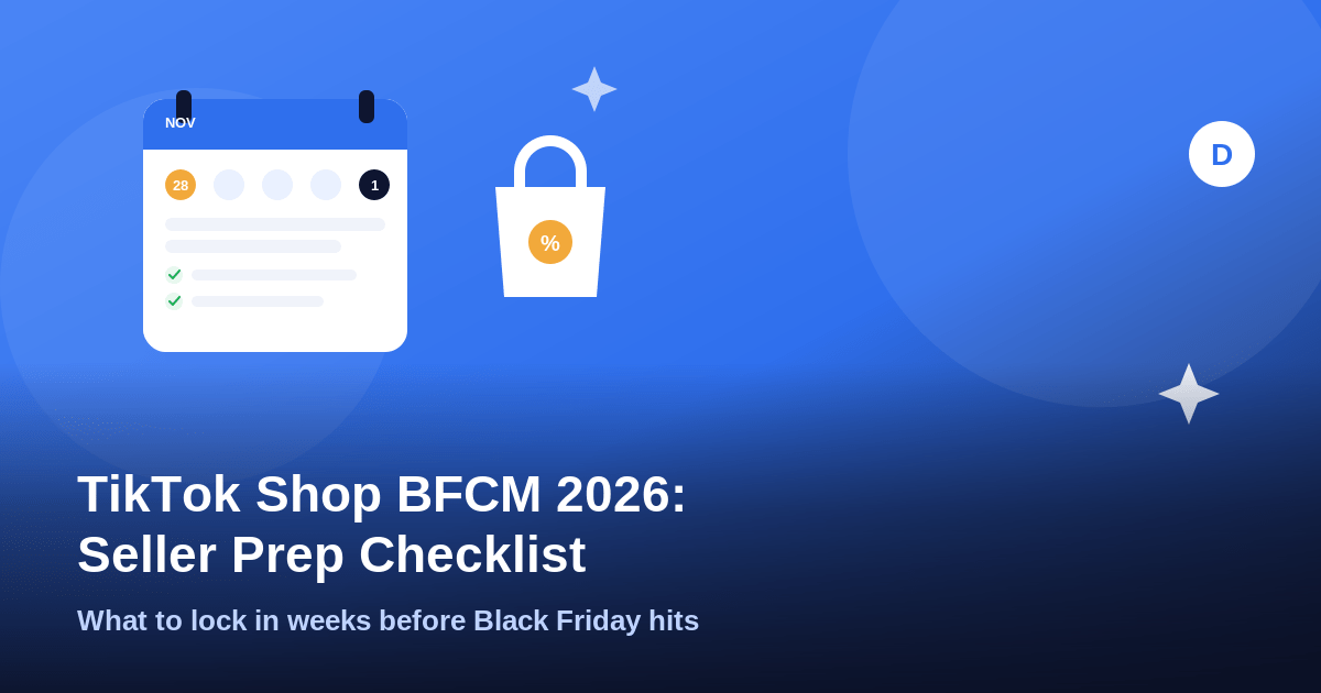 TikTok Shop Black Friday calendar checklist card and holiday shopping bag icon