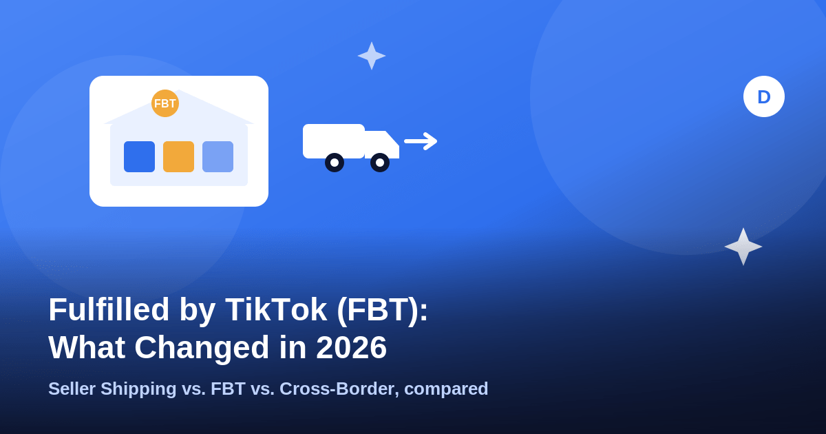 TikTok Fulfilled by TikTok warehouse badge card and delivery truck icon