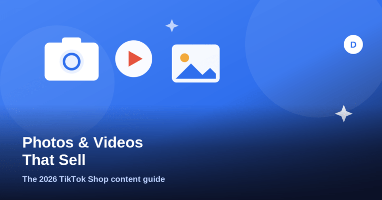 Illustration of a camera, play button, and image frame for TikTok Shop product photos and videos
