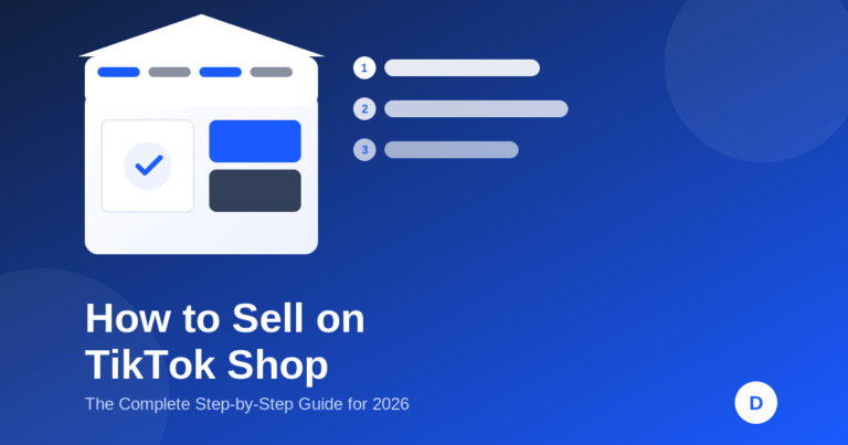 Step-by-step illustration of how to sell on TikTok Shop, showing a storefront checklist for setting up a shop in 2026