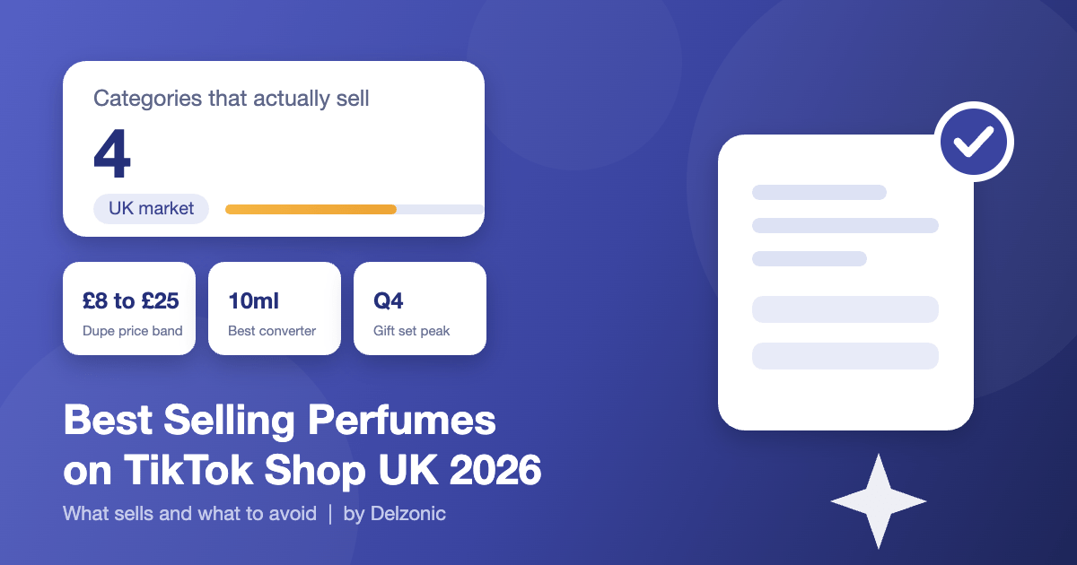 Best selling perfumes on TikTok Shop UK 2026 cover showing the four fragrance categories that sell